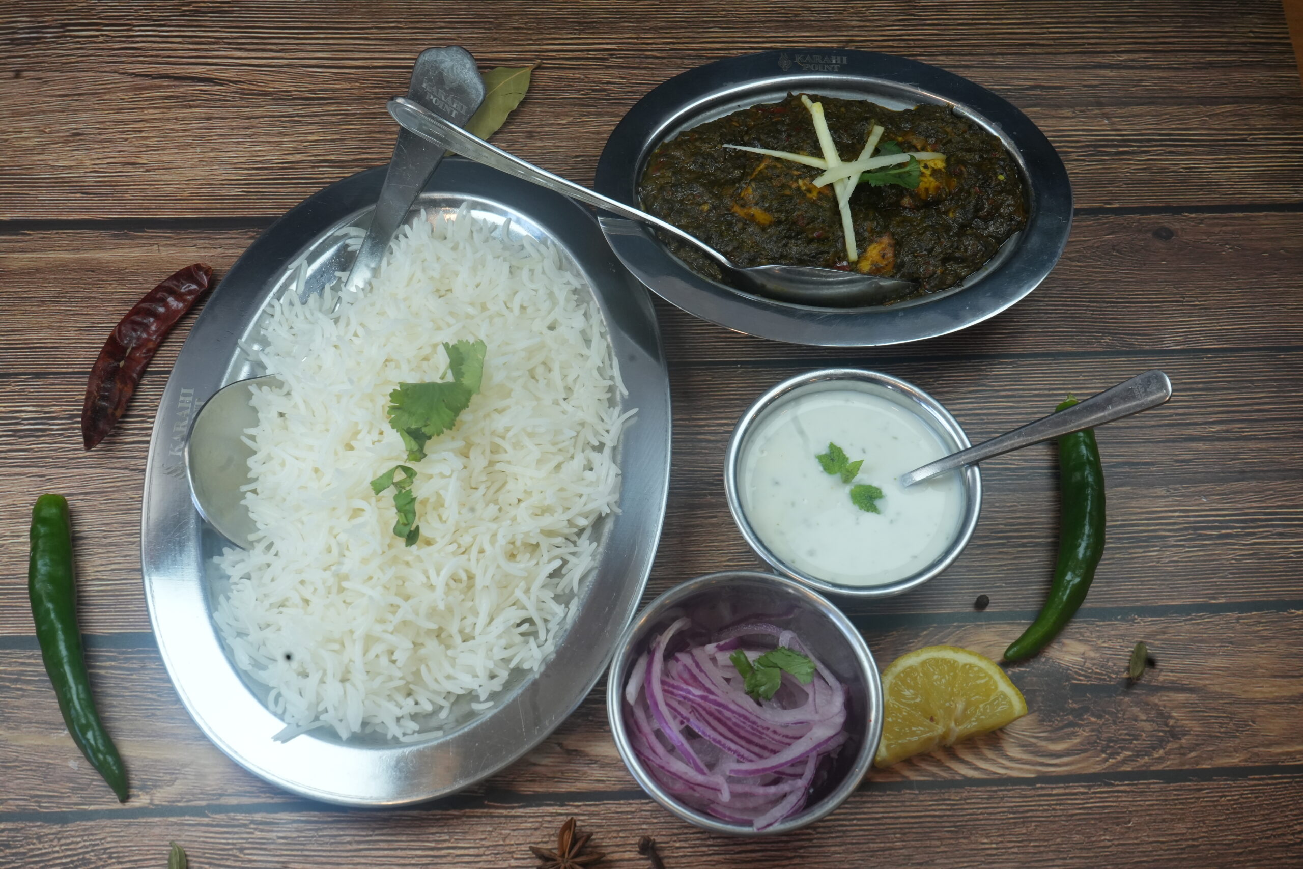 Palak Panner served with RICE ,ONION AND RAITA2