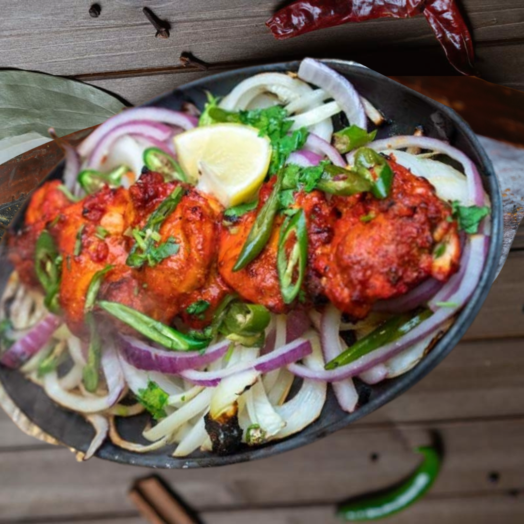 Karahi Point Boneless White Tikka – juicy chicken breast marinated in yogurt and spices, grilled smoky