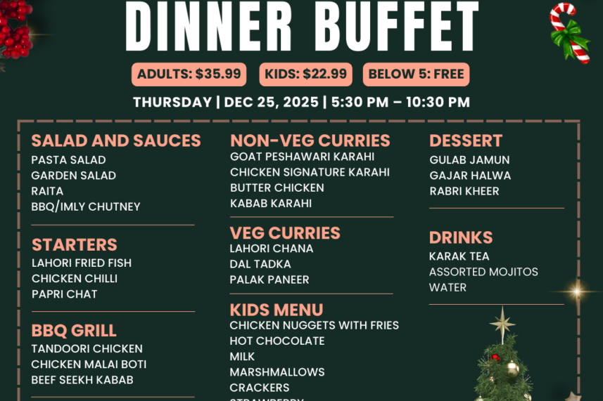 Christmas Dinner Buffet in Houston Texas at Karahi Point
