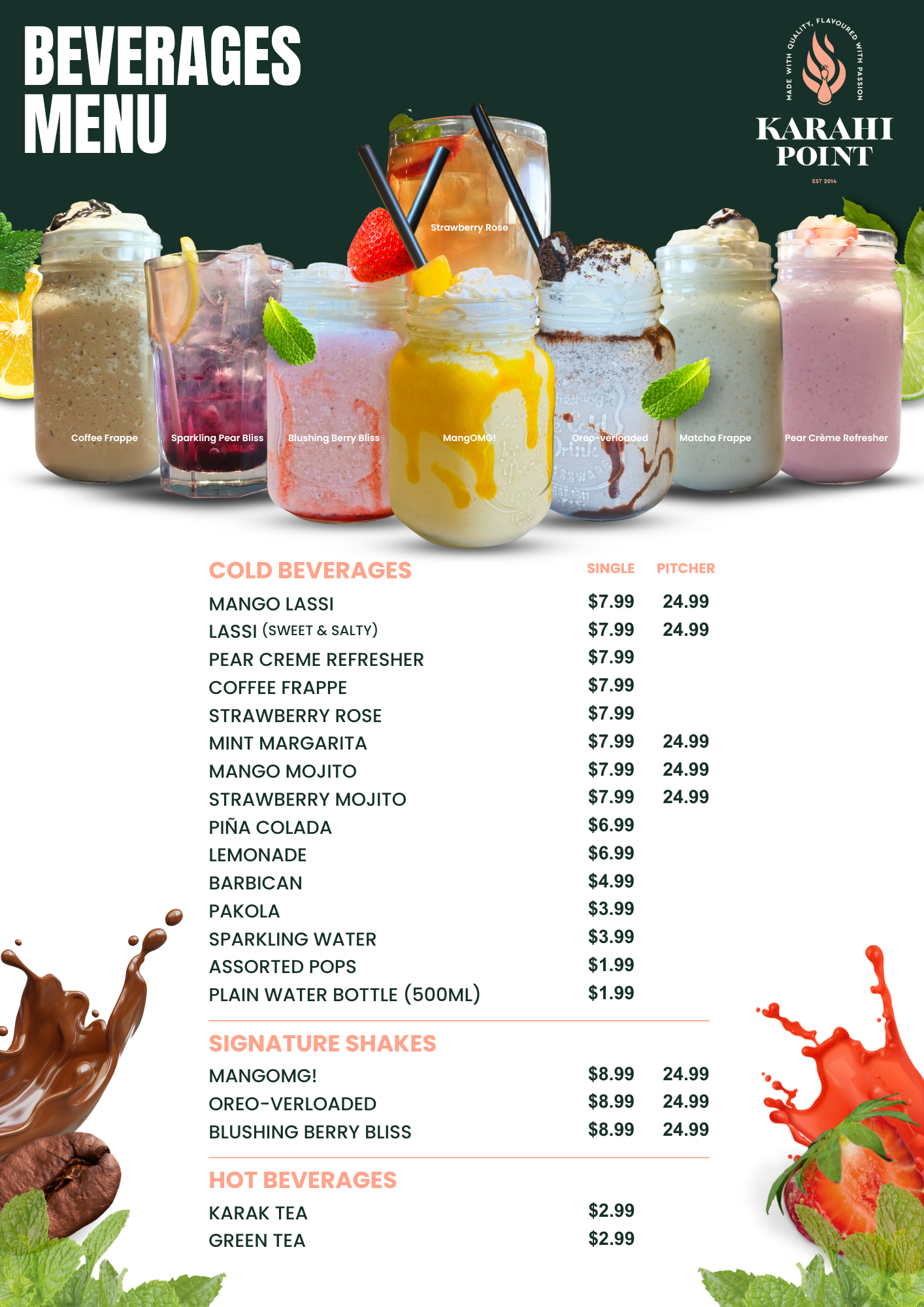 Karahi Point Houston beverages menu March 2026 (1)